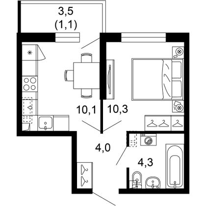 29,8 м², 1-комн. квартира, 1/17 этаж