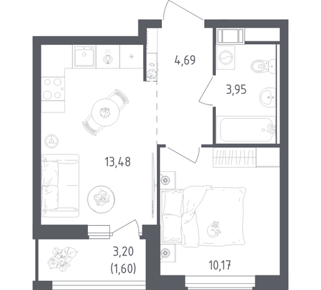 33,9 м², 1-комн. квартира, 2/18 этаж
