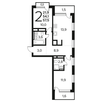 Продажа 2-комнатной квартиры 57,5 м², 3/14 этаж