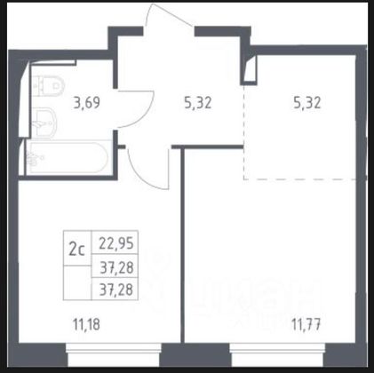 Продажа 1-комнатной квартиры 37,6 м², 11/13 этаж