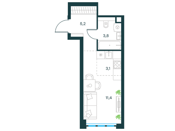 Продажа 1-комнатной квартиры 23,5 м², 9/69 этаж