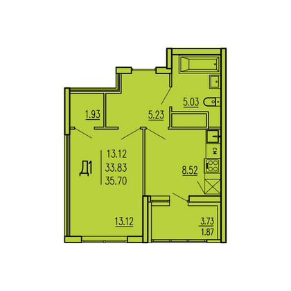 35,7 м², 1-комн. квартира, 2/17 этаж