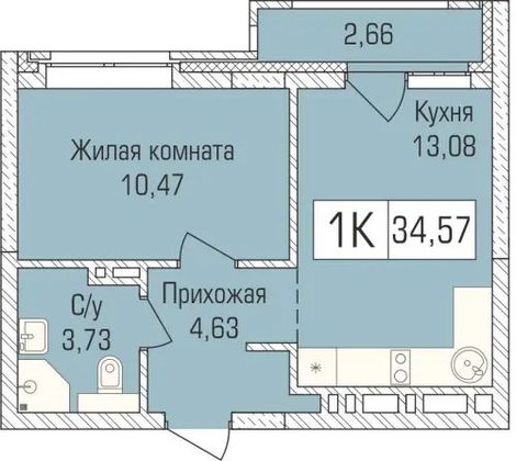 34,3 м², 1-комн. квартира, 9/9 этаж