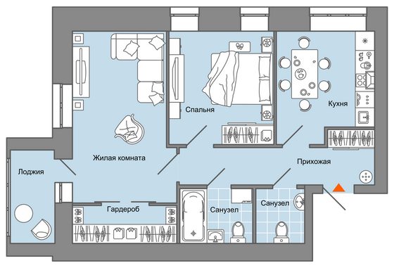 60 м², 2-комн. квартира, 1/8 этаж