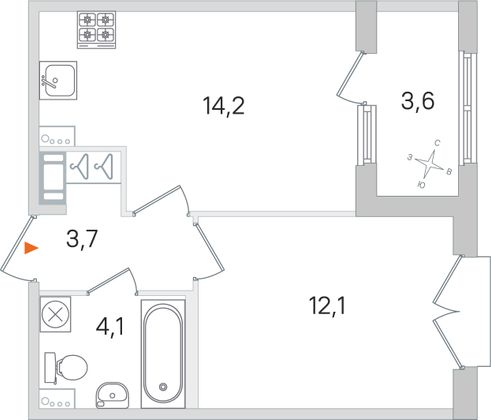 Продажа 1-комнатной квартиры 35,9 м², 2/4 этаж