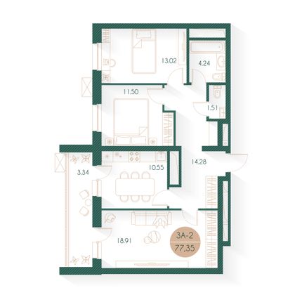 77,3 м², 3-комн. квартира, 4/24 этаж