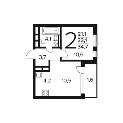 Продажа 2-комнатной квартиры 34,7 м², 9/12 этаж