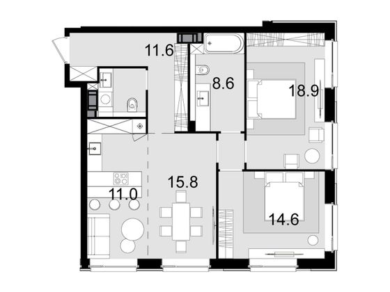 Продажа 3-комнатной квартиры 89 м², 46/47 этаж