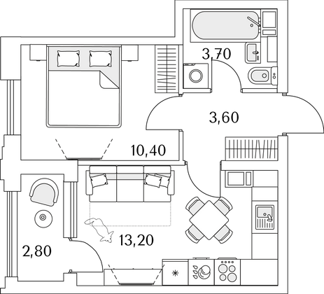 32,3 м², 1-комн. квартира, 12/13 этаж