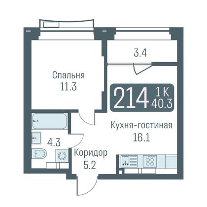 Продажа 2-комнатной квартиры 38,6 м², 23/24 этаж