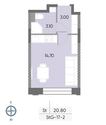 Продажа квартиры-студии 20,8 м², 2/30 этаж