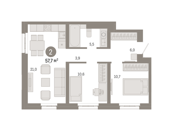 Продажа 2-комнатной квартиры 57,7 м², 11/31 этаж