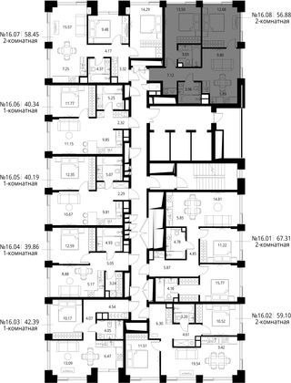 Продажа 2-комнатной квартиры 56,9 м², 16/27 этаж