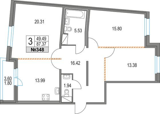 Продажа 3-комнатной квартиры 87,4 м², 10/16 этаж