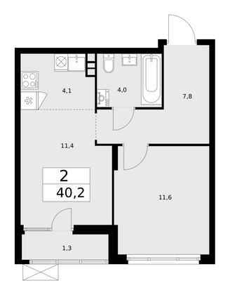 40,2 м², 2-комн. квартира, 12/15 этаж