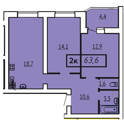 Продажа 2-комнатной квартиры 63,6 м², 1/9 этаж