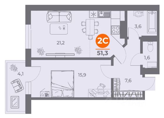 Продажа квартиры-студии 51,3 м², 3/18 этаж