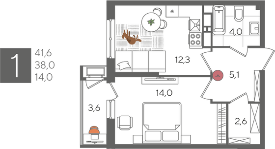 Продажа 1-комнатной квартиры 41,6 м², 12/24 этаж