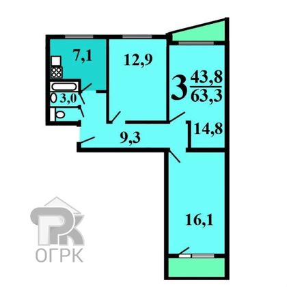 Продажа 3-комнатной квартиры 63,3 м², 11/12 этаж