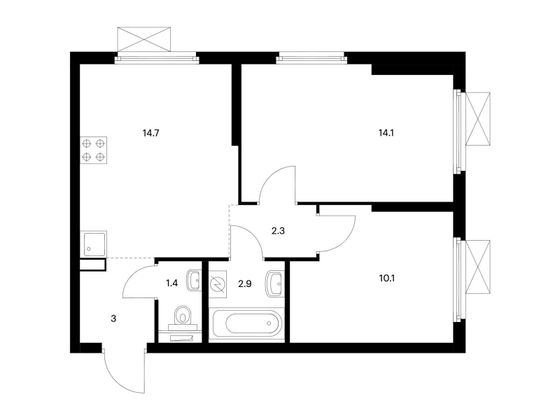 Продажа 2-комнатной квартиры 48,5 м², 14/25 этаж
