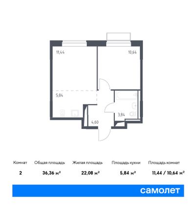 36,4 м², 1-комн. квартира, 5/9 этаж