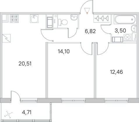 Продажа 2-комнатной квартиры 60,6 м², 3/5 этаж