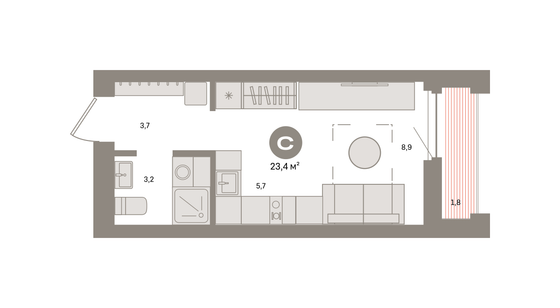 Продажа квартиры-студии 23,4 м², 7/16 этаж