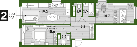 Продажа 2-комнатной квартиры 66,1 м², 11/16 этаж