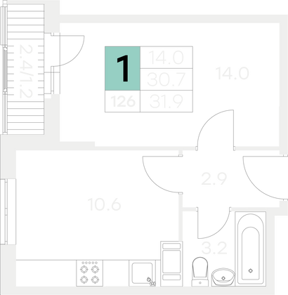 Продажа 1-комнатной квартиры 31,9 м², 7/9 этаж