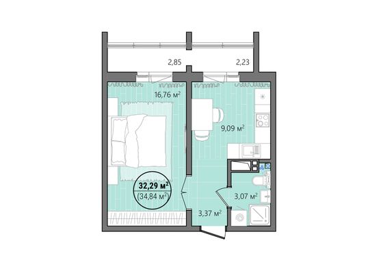 Продажа 1-комнатной квартиры 37,5 м², 3/14 этаж