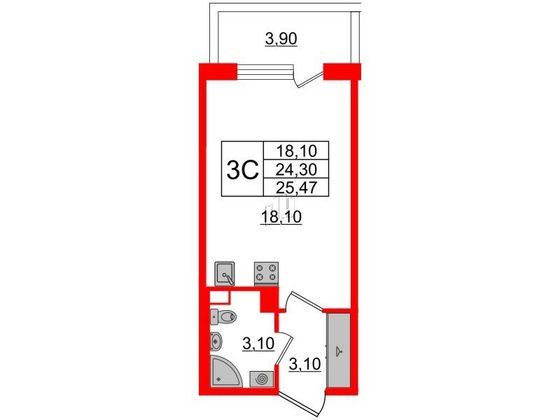 Продажа квартиры-студии 24,3 м², 4/4 этаж