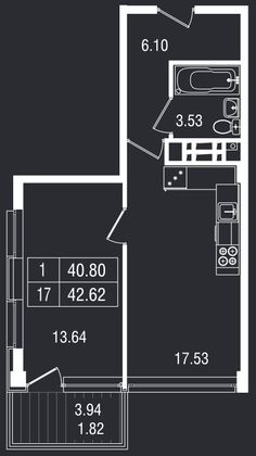 Продажа 1-комнатной квартиры 42,6 м², 3/8 этаж