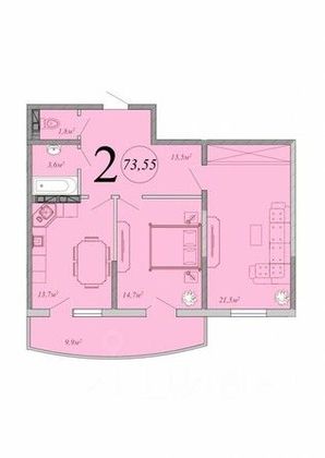 Продажа 2-комнатной квартиры 71,6 м², 10/21 этаж