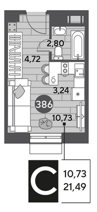 Продажа квартиры-студии 21,5 м², 3/15 этаж