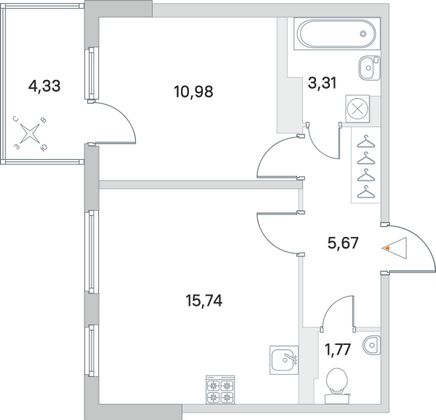 Продажа 1-комнатной квартиры 38,8 м², 2/4 этаж
