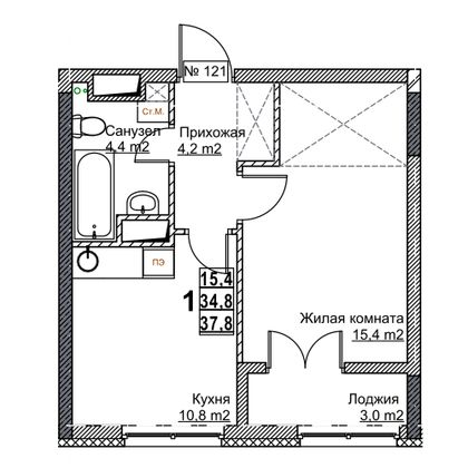 Продажа 1-комнатной квартиры 37,8 м², 15/24 этаж