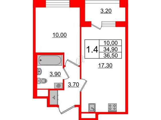 Продажа 1-комнатной квартиры 34,9 м², 1/4 этаж
