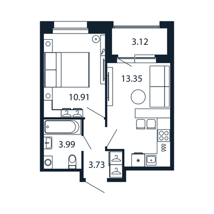 Продажа 1-комнатной квартиры 33,5 м², 5/12 этаж