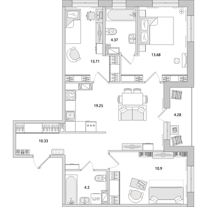 Продажа 3-комнатной квартиры 80,7 м², 6/14 этаж