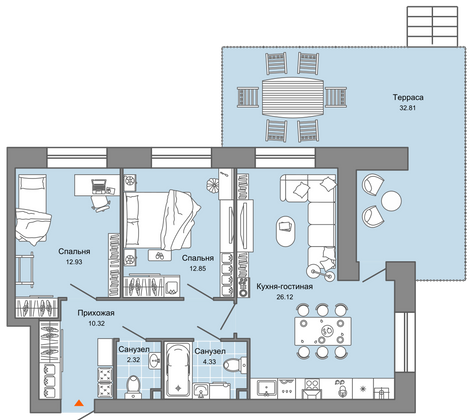 79 м², 3-комн. квартира, 1/4 этаж