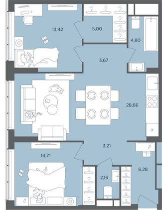 81,9 м², 3-комн. квартира, 48/51 этаж