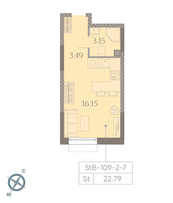 Продажа квартиры-студии 22,8 м², 5/23 этаж