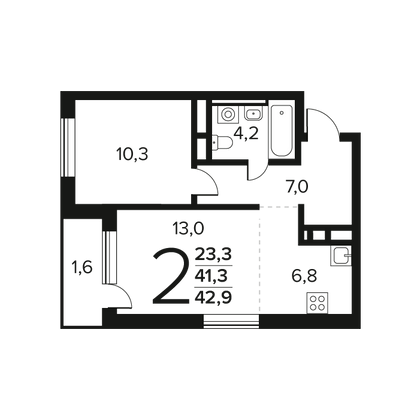 Продажа 2-комнатной квартиры 42,9 м², 12/12 этаж