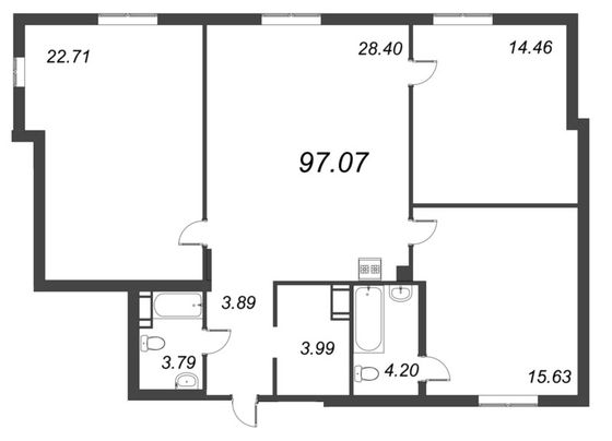 97,1 м², 4-комн. квартира, 7/10 этаж