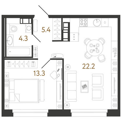 45,2 м², 1-комн. квартира, 2/14 этаж