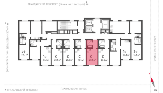 20,5 м², студия, 8/20 этаж