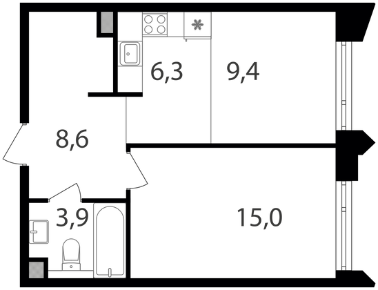 Продажа 1-комнатной квартиры 43,2 м², 7/19 этаж