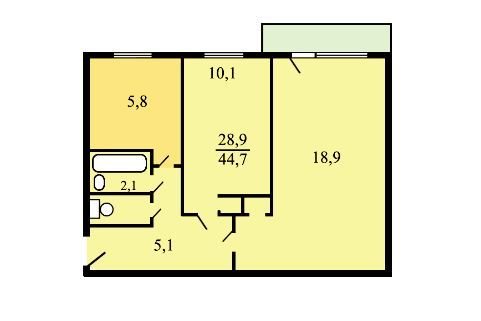 Продажа 2-комнатной квартиры 44,7 м², 4/5 этаж