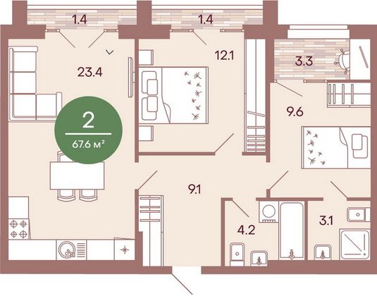 Продажа 2-комнатной квартиры 67 м², 2/17 этаж