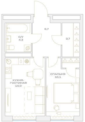 Продажа 1-комнатной квартиры 40,2 м², 3/23 этаж